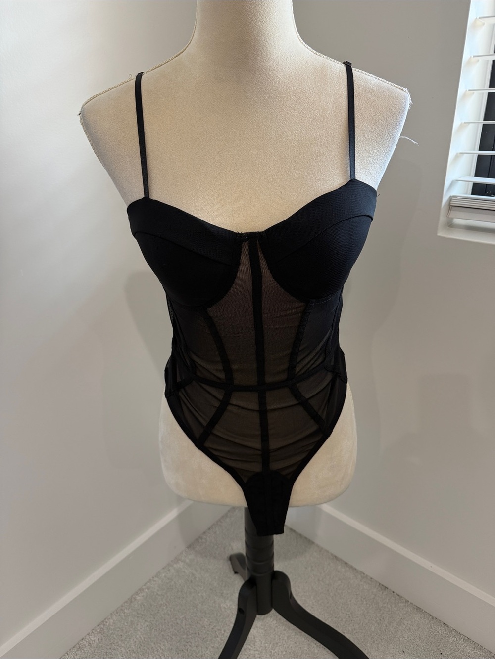 Black Mesh Bustier Bodysuit